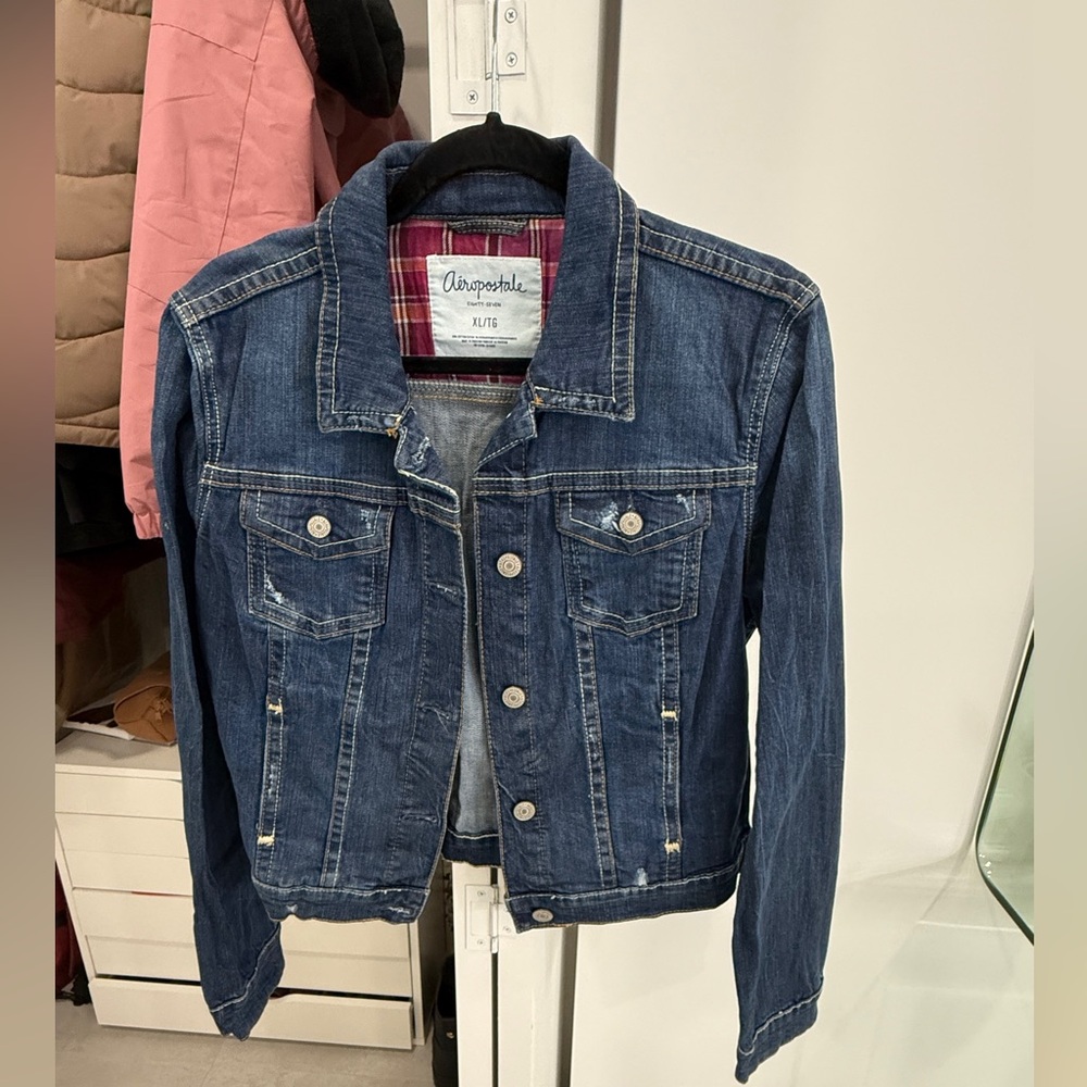 Aeropostale Plaid Lined Denim Jacket